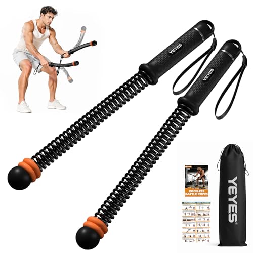 YEYES Weighted Ropeless Battle Ropes - Heavy Duty Cordless Workout Ropes with Steel Spring Resistance for HIIT & Home Gym, Compact Full Body Fitness Equipment for Men & Women(Black)