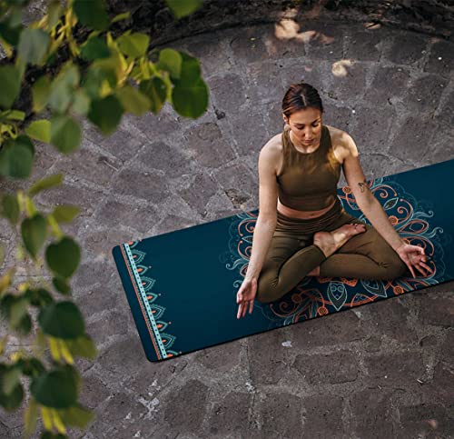 nuveti Printed Travel Yoga Mat-1/16 Inch Thick Non Slip Fitness Workout Mat with Carrying Bag, Foldable Lightweight Suede & Natural Rubber Yoga Mat for Yoga Pilates and Fitness 72" L x 24" W x 1.5mm - color: ShenHai
