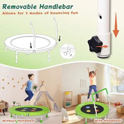 3FT Toddler Trampoline with Adjustable Handlebar, 36" Foldable & Spring-Free, Mini Kids Indoor Outdoor Trampoline for Ages 1-6, Noiseless Jumping Mat, Safe & Sturdy Design, Supports Up to 100 lbs