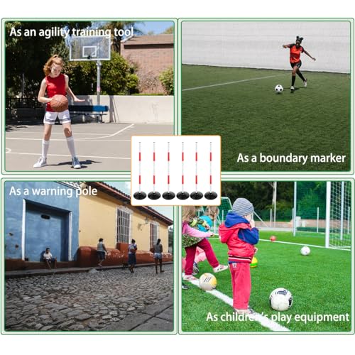 Red-White Soccer Agility Pole Set Rubber Base Dribbling Stick Traffic Warning Sign Pole Multifunctional Training Pole - color: Pack of 6, style: 3.3 FT