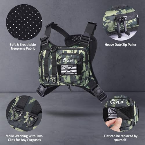 CVLIFE Outdoor Chest Bag for Men, Tactical Chest Pack, Adjustable Running Vest Bag, Lightweight Anti-theft EDC Rig for Hiking