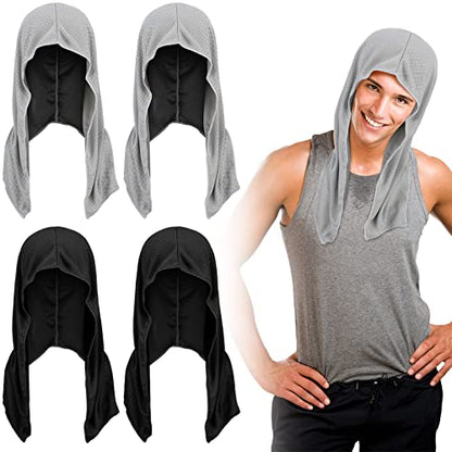 4 Pack Cooling Hoodie Towels Cooling Towels for Neck and Face Head Wrap UPF 50 UV Sun Protection for Sport Workout Camping(Black and Gray,Classic Style)