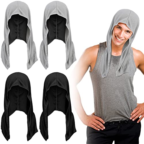 4 Pack Cooling Hoodie Towels Cooling Towels for Neck and Face Head Wrap UPF 50 UV Sun Protection for Sport Workout Camping(Black and Gray,Classic Style)