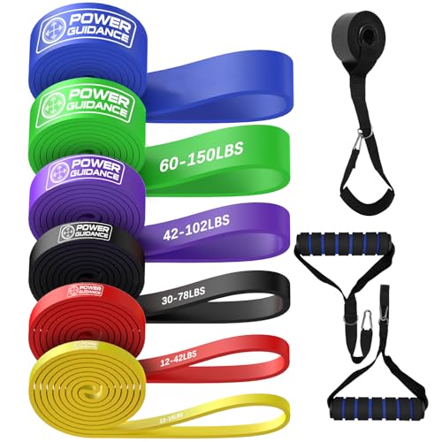 POWER GUIDANCE Resistance Bands, Set of 5 Pull Up Bands, Pull Up Assistance Bands, Exercise Bands, Resistance Bands Set for Legs, Working Out - color: Set of 6（yellow+red+black+purple+green+blue）