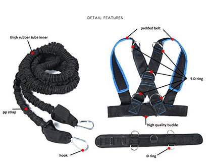 Speed Training Belt Sled Harness Resistance Band Waist Belt Agility Training Vest - color: Blue set