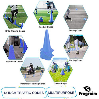 12 Inch Traffic Training Cones, Plastic Safety Parking Cones, 6 Colors - color: Blue, Set of 12