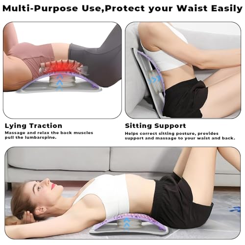 Back Stretcher for Lower Back Pain Relief, Adjustable Lumber Board for Back, Spine Stretcher for Spinal Decompression and Scoliosis, Ergonomic Spine Board with Acupressure Points (Purple)