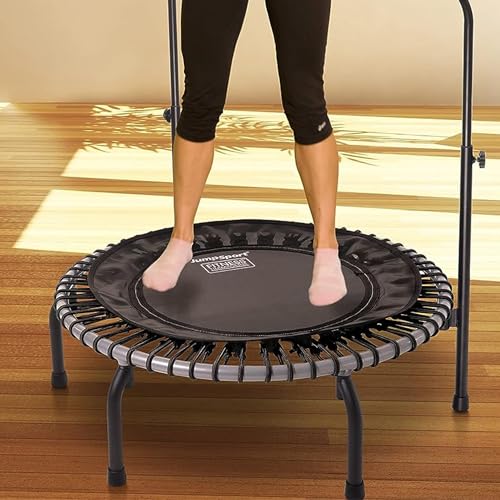 JumpSport 39" Fitness Trampoline and Handle Bar | Model 350i | Matte Black | Exercise Rebounder | 30 Adjustable Bungees | 275 lb Wt. Rating