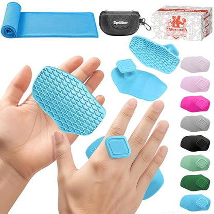 Large Anti-Slip Gym Workout Grips for WeightLifting,Silicone Hand Protector - color: Blue