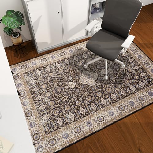 Office Chair Mat for Hardwood Floor, 60"x45" Easy Glide Computer Desk Mat Protector for Rolling Chair Under Desk Rug Nonslip Backing, Machine Wash, (Modern) - color: Beige and Black, size: 45"x60"