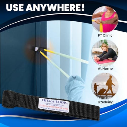 RangeMaster TheraLoop Door Anchor | Secure Non-Slip Resistance Band Anchor for Physical Therapy and Shoulder Recovery | Works with All Exercise Bands and Tubes | Adjustable Height | 2 Pack (Black)