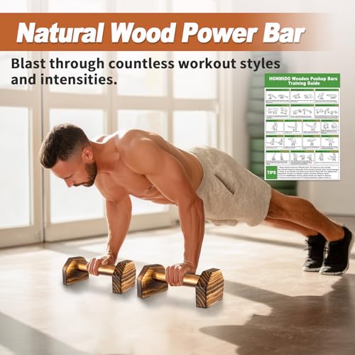Wooden Parallettes 2 PCS Push Up Stand For Floor Calisthenics Bars Home, Handles Handstand Blocks Beech & Pine Wood Pushup Non-Slip Base Parallel Exercise Equipment For MenTrainers