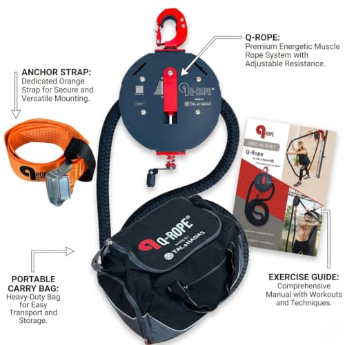Qrope Endless Rope Trainer Machine - Portable Rope Pull Pulley System - Home Gym Workout Equipment for Strength Training - Infinity Rope for Upper Body and Forearms