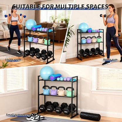 3 Tier Adjustable Dumbbell Rack - Weight Rack for Home Gym Dumbbells to 450 lb Capacity, Dumbbell Storage Rack Stand for Home Gym Dumbbells & Kettlebell