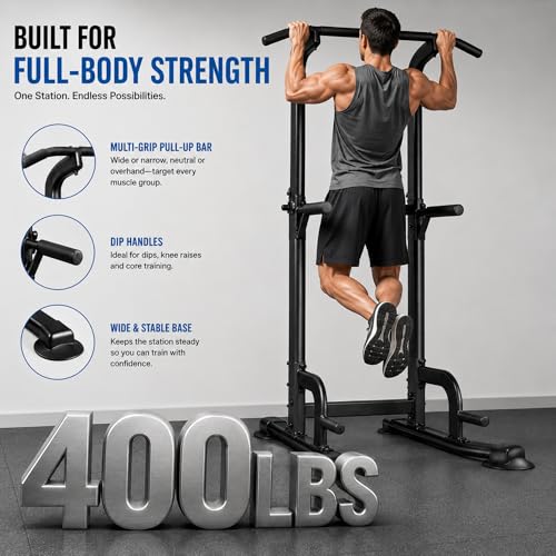BARWING Pull Up Bar Station, Power Tower, Dip Station with 3D Backrest, Multi-Function Strength Training Stand Rack, Adjustable Height Dip Bar for Home Gym Workout Stand Fitness Exercise Equipment