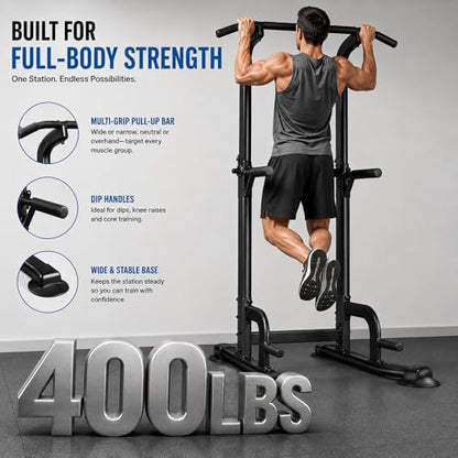 BARWING Pull Up Bar Station, Power Tower, Dip Station with 3D Backrest, Multi-Function Strength Training Stand Rack, Adjustable Height Dip Bar for Home Gym Workout Stand Fitness Exercise Equipment
