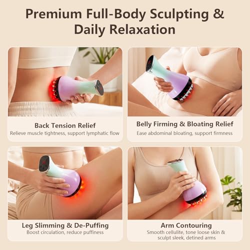 Lymphatic Drainage Massager & Anti Cellulite Massage Tool - Helps Reduce the Appearance of Cellulite and Stretch Marks, 4-in-1 Body Sculpting Machine with Heat, Light, Vibration & Microcurrent