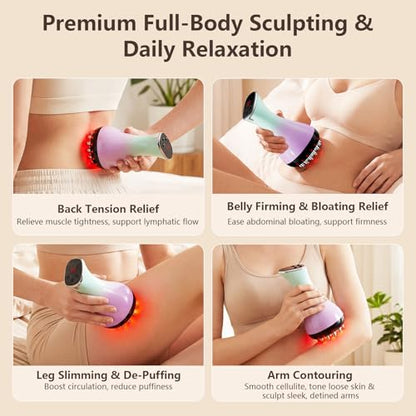 Lymphatic Drainage Massager & Anti Cellulite Massage Tool - Helps Reduce the Appearance of Cellulite and Stretch Marks, 4-in-1 Body Sculpting Machine with Heat, Light, Vibration & Microcurrent