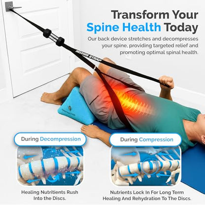Lower Back Decompression Device – Lumbar Traction for Spinal Decompression – Patented Stretcher Strap Release for Spinal Rehydration – Lightweight & Portable (Under 230 lbs)