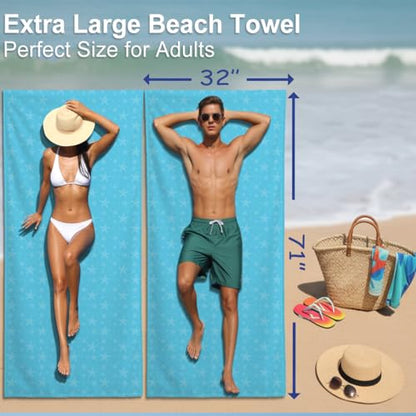 Microfiber Beach Towel Sand Free Quick Dry Oversized Lightweight Starfish Polka Dot Sky Blue Nautical Pattern Travel Blanket Swim Pool Accessories 71 x 32 Inches 1 Pcs - color: Sea