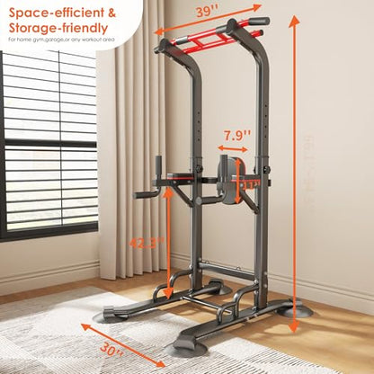 soges Power Tower Pull Up Bar Station, Dip Station for Home Gym, Height Adjustable Heavy Duty Strength Home Training Fitness Workout Equipment - color: Black