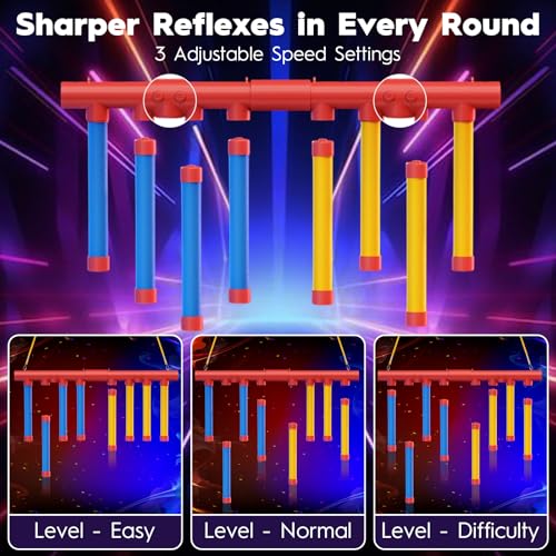 Upgraded Reflex Drop Stick Game Hand Eye Coordination & Reaction Training Toy with Remote, Solo/Dual Play, 3 Speeds,Fun Catch Falling Stick Game for Adult,Teen & Family（8 Sticks）