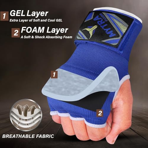 Mytra Fusion Gel Padded Inner Gloves Boxing Hand Wraps for Kids, Boxing Wraps with 80 cm Long Wrist Strap for MMA, Kickboxing, Punching, Martial Arts & Muay Thai Hand Wraps - color: Blue