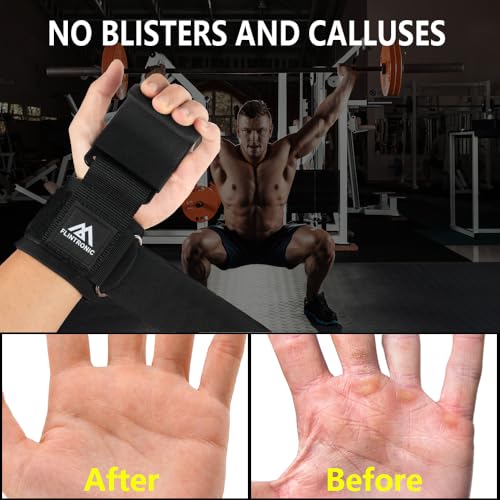 Flintronic Weight Lifting Hooks, Unisex Non-Slip Rubber Coated Grips, 8mm Neoprene Wrist Support, Gym Training, Powerlifting, Deadlift