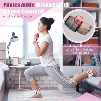 Pilates 2Lbs Each(Set of 4) Wrist Ankle Weights for Women, Wearable Arm Leg, Adjustable Weighted Wristbands Arm Leg Weights Suitable for Walking Swimming Running Yoga Gym