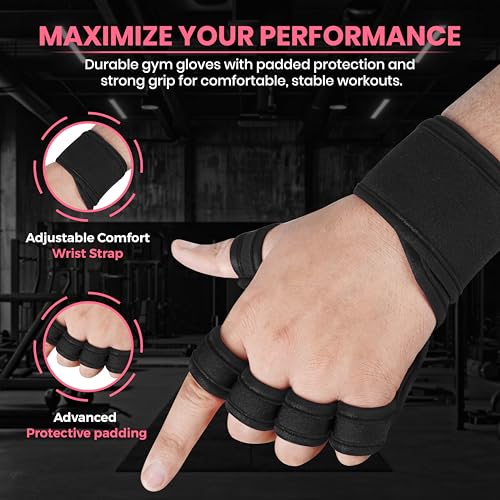 Workout Gloves for Men & Women, Smartwatch Compatible Ventilated Gym Gloves with Wrist Wrap Support, Breathable Weight Lifting Gloves for Fitness, Training & Cycling with Excellent Grip