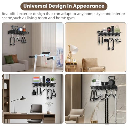 Floating Shelf Organizer Compatible with Tonal Accessories Home Gym Weight Storage Equipment Hanger Metal Rack Holder Wall Mount with Hooks T-Lock Adapters Bracket Hanger Workout Fitness (Style 2)