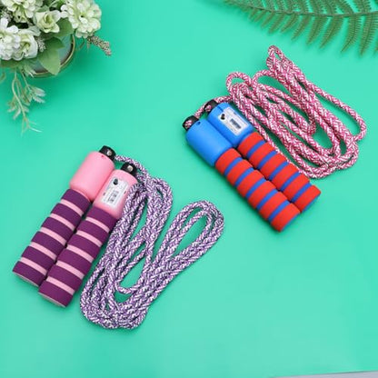 2pcs Counting Jump Rope Set, Cotton Rope with Digital Counter, Adjustable Length, Purple-pink Red-blue, Fitness Skipping for ’s Workout and Play