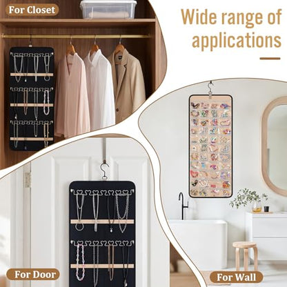3 Pack Hanging Jewelry Organizer Storage with 48 Pockets and Hooks Dual-Sided Hanging Jewelry Organizers and Storage Hang on Closet, Wall, Door for Earrings, Necklaces, Rings,Blcak - size: Large
