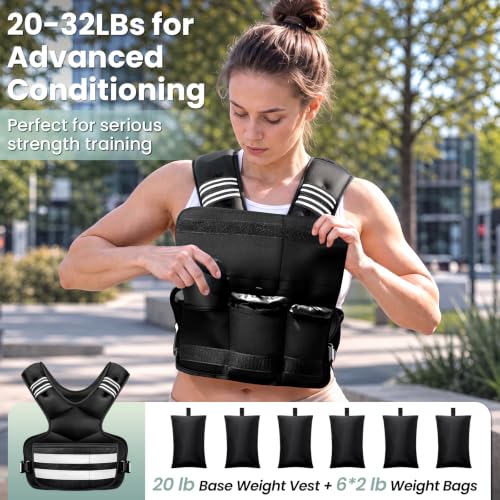 Adjustable Weighted Vest for Women and Men, 4-11lb/11-18lb/20-32lb Vest - size: 20-32 lbs