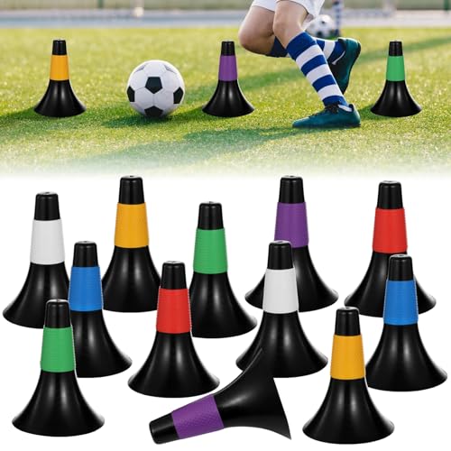 12 Pcs Agility Training Sport Cones with Carry Mesh Bag, 9.4 in Stackable Soccer Cones for Football and Basketball, Plastic Marker Cones for Speed Drills, Dog Training Obstacle Course Equipment