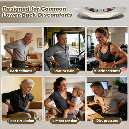 Lower Back Massager, Upgraded 4-in-1 Lumbar Traction Device with Heat, Electrotherapy, Vibration, Design to Support Lower Back & Sciatica Pain Relief for Home Use