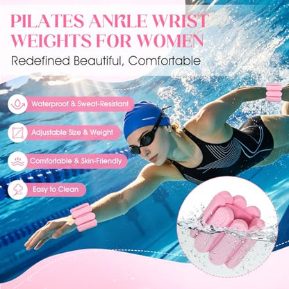 Ankle and Wrist Weights for Women & Men, Adjustable Leg & Arm Weights Set of 2 (1Lbs Each), Weighted Bangles Fits for Yoga, Pilates, Home Gym, Strength Training - color: Pink