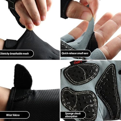 Workout Gloves for Men Women, Fingerless Weight Lifting Gloves with Genuine Suede Palm, Full Palm Protection, Enhanced Grip, Breathable Gym Gloves for Fitness Training Cycling Pull Ups