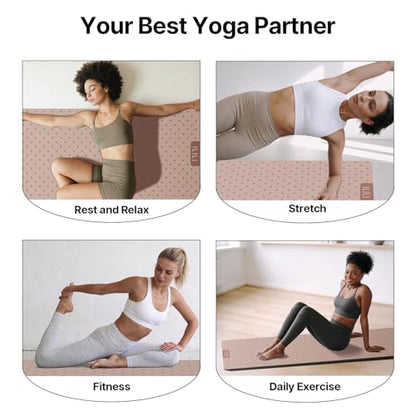 ILILI Yoga Mat 10mm Thick, Suede&TPE Exercise Mat, 76"L*28"W Extra Long, 0.4 Inches Soft and Comfortable, 193*70cm Fitness Mat with Strap, Portable for Yoga, Pilates, Floor Exercise, Home and Outdoor Use, Eco Friendly
