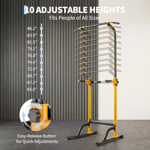 Pull Up Dip Station – Adjustable Power Tower with 10 Levels, 330LBS Capacity, Heavy Duty Steel Frame, Home Gym Strength Training