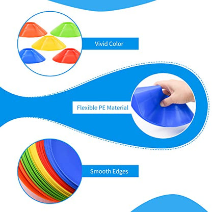 25/50/100pcs Disc Cones, Agility Soccer Cones with Carry Bag and Holder, Soccer Cones for Sports Training, Football, Soccer, Basketball, Coaching, Practice Equipment, 5 Color - color: B-100 Pack