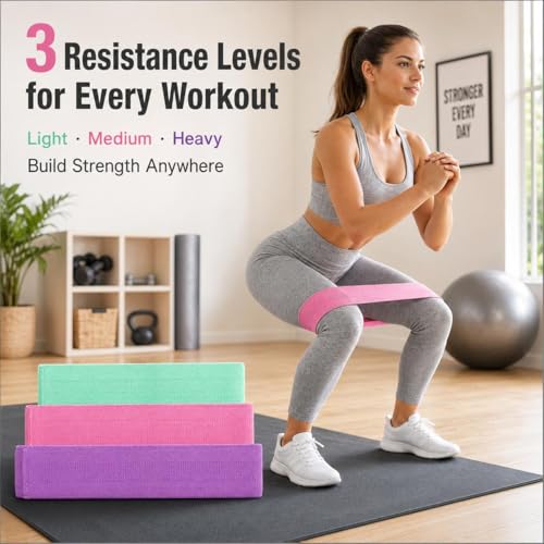 Resistance Bands Set 3 Pack Woven Non Slip 3 Resistance Levels for Home Fitness Yoga Pilates Booty Workout for Women Men