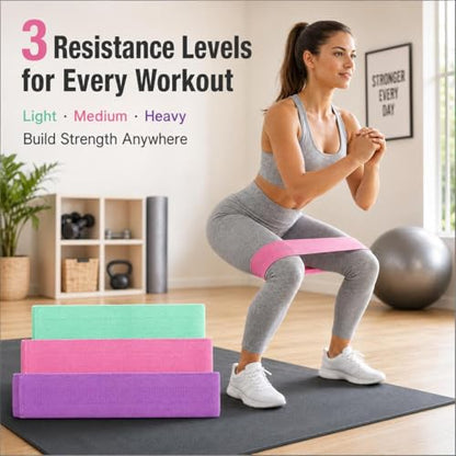 Resistance Bands Set 3 Pack Woven Non Slip 3 Resistance Levels for Home Fitness Yoga Pilates Booty Workout for Women Men