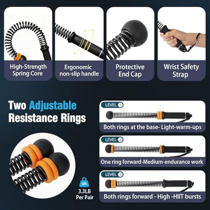 Cordless Battle Ropes for Home Gym, Adjustable Weight Ropeless Battle Rope Sticks Trainer for Fat Burning & Muscle Building Portable Exercise Jump Workout Endless Rope for Women & Men(Black)