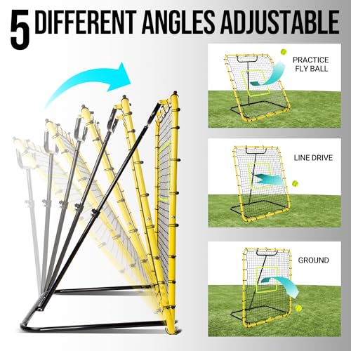 Baseball Rebounder Net - 4x4.5FT Baseball Pitchback Net for Pitching and Fielding Training, Angle Adjust Bounce Back Net
