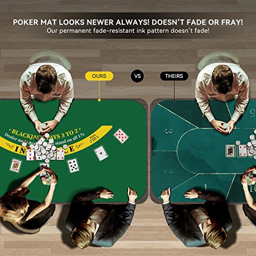 70" x 35" Poker Mat for Table with Carrying Bag, Professional Casino Blackjack Tabletop Layout Poker Table Mat, Non-Slip Rubber Poker Table Top Cover for Parties, Home Entertainment, Poker Game Night