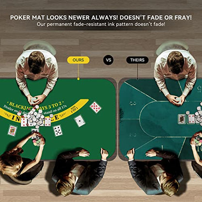 70" x 35" Poker Mat for Table with Carrying Bag, Professional Casino Blackjack Tabletop Layout Poker Table Mat, Non-Slip Rubber Poker Table Top Cover for Parties, Home Entertainment, Poker Game Night