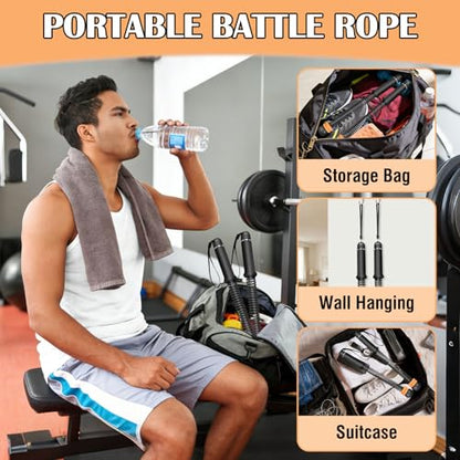 2PCS Ropeless Battle Ropes with Adjustable Weighted Ring-Battle, Cordless Battle Rope for Home Gym, HIIT Workout, Low-Impact Cardio, Strength Training, Portable Fitness Equipment for Women & Men
