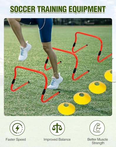 Agility Hurdles,9"-12.6" Adjustable Speed Training Hurdles for Football, Basketball, Soccer Hurdles Training Equipment Set of 6 Cones Set - color: Orange 10 Pack