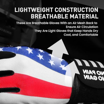 FINGER TEN Weightlifting Workout Gloves Men - color: USA Flag, size: Large